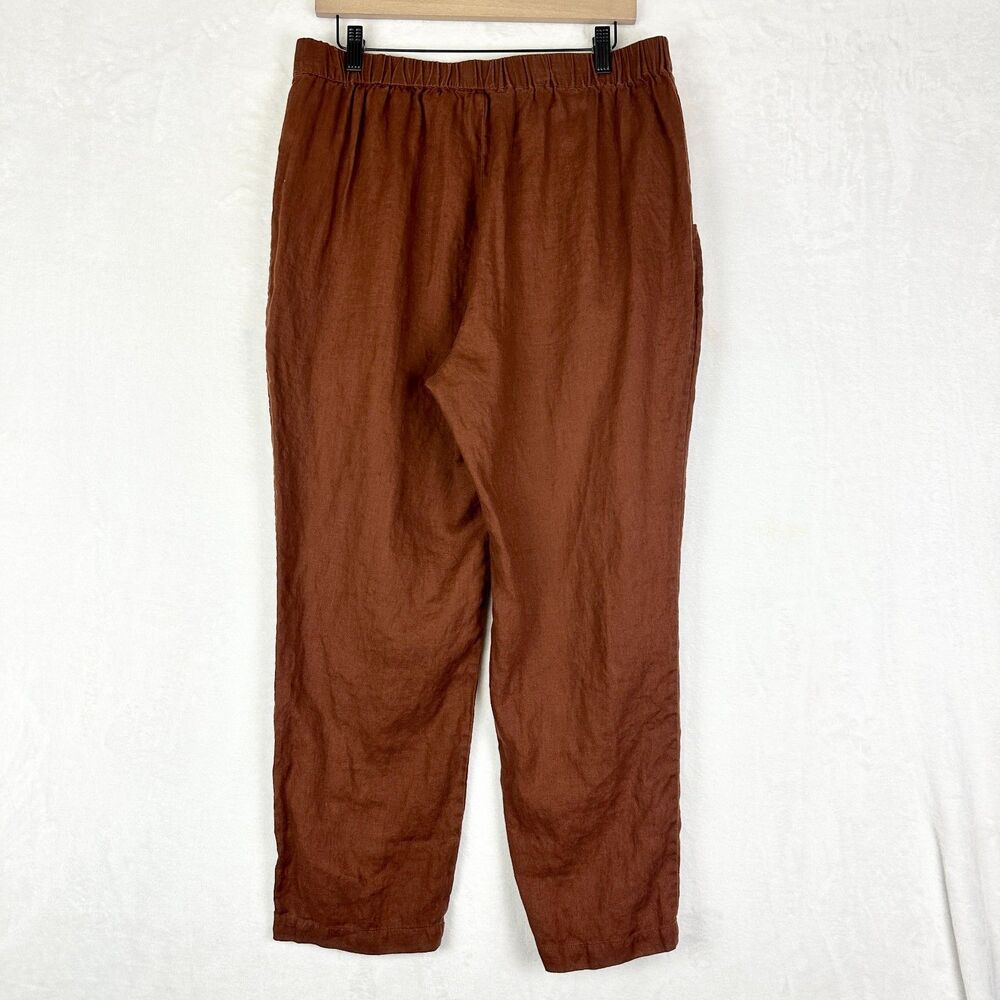 Quince 100% European Linen Tapered Ankle Pant Size Large Chocolate Brown Pull On - Picture 2 of 6